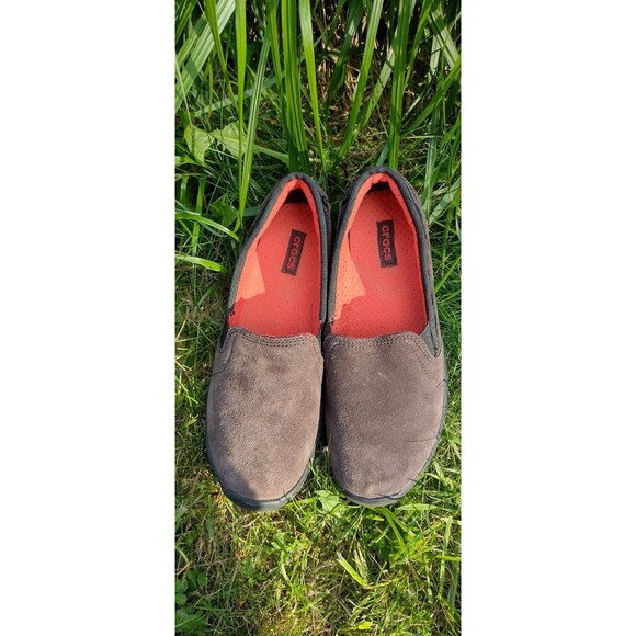 Crocs Womens Anyweather Brown Black Suede Comfort Slip On Shoe - Picture 1 of 9